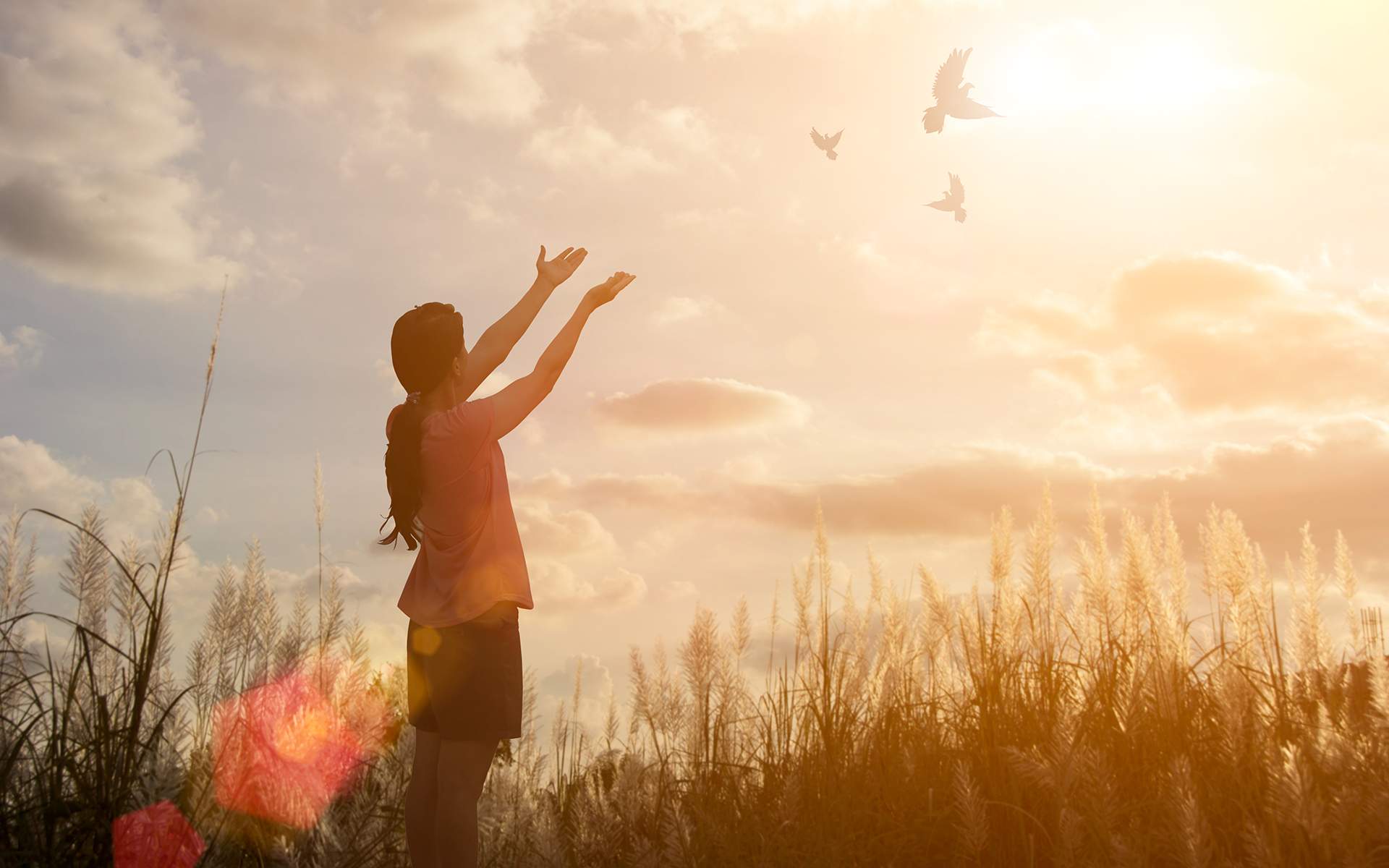 A 3-Minute Meditation to Cultivate Forgiveness - Freedom concept: Silhouette woman hand broken chains and praying