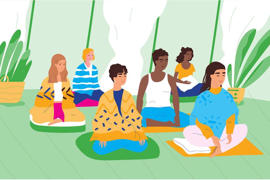 A group following a guided meditation for anxiety