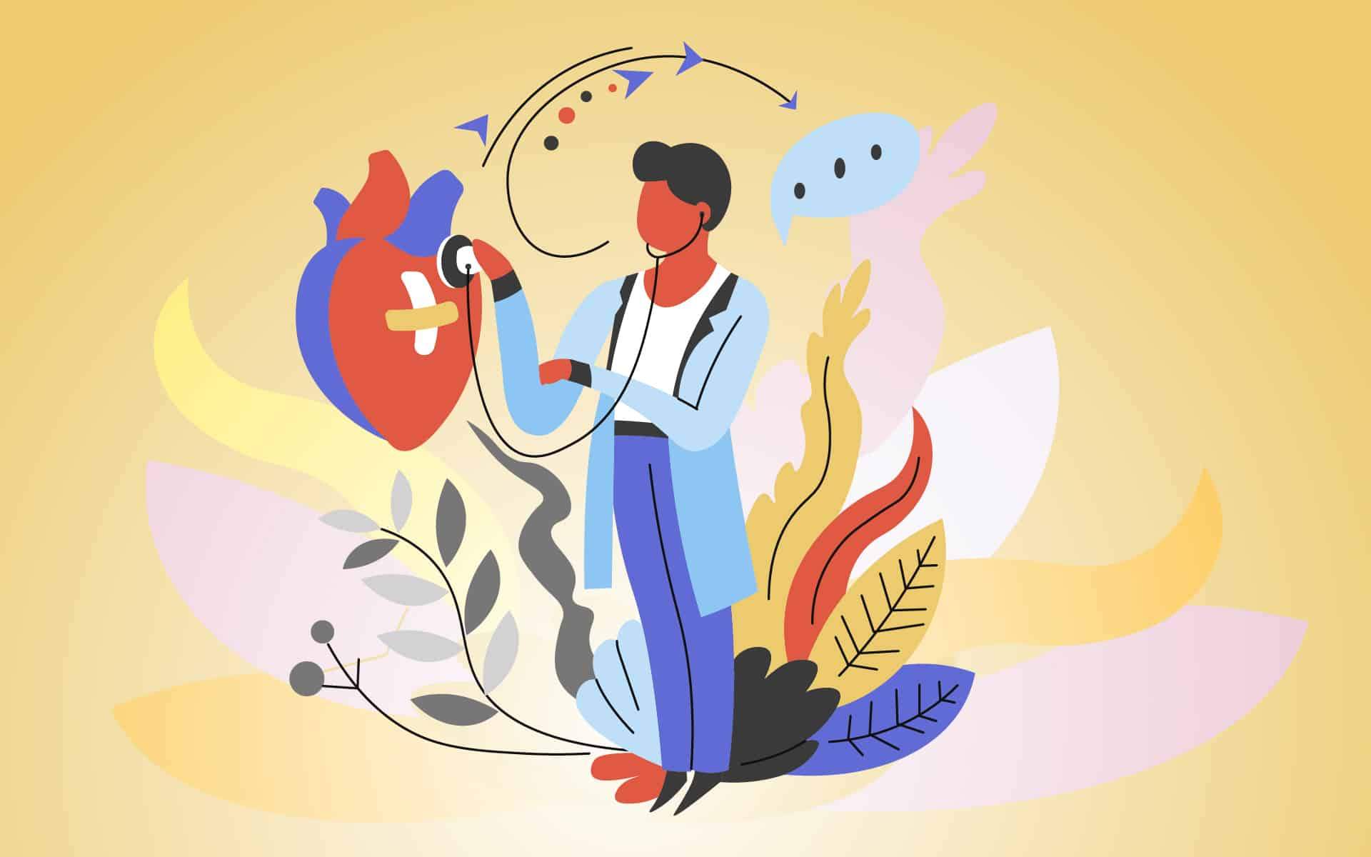 Doctor cardiologist listening to heart rate with stethoscope medicine