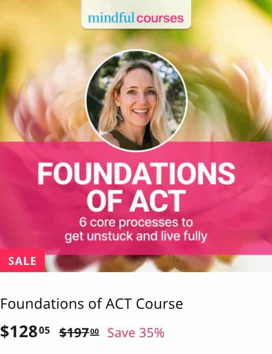 A course advertisement for "Foundations of ACT" showing a smiling woman's headshot with pricing details.