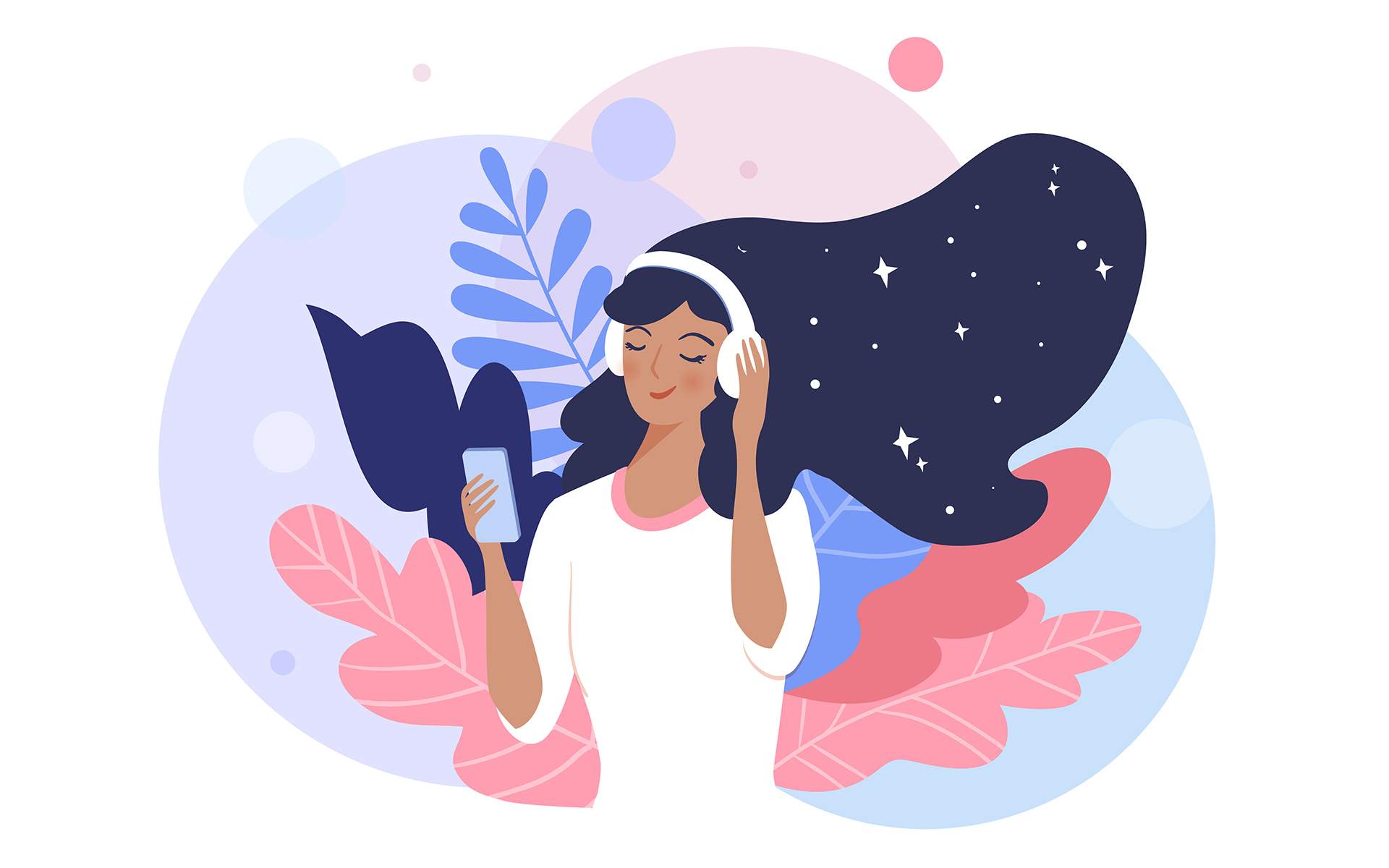 The Top 10 Guided Meditations of 2021 - Woman listening to music and relaxing with a smartphone.