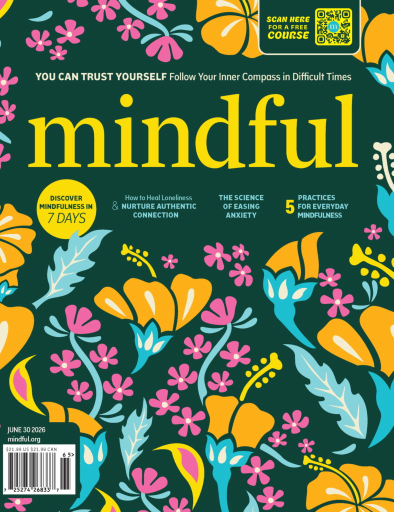 # Alt Text Cover of Mindful magazine featuring colorful floral and botanical illustrations with yellow text.