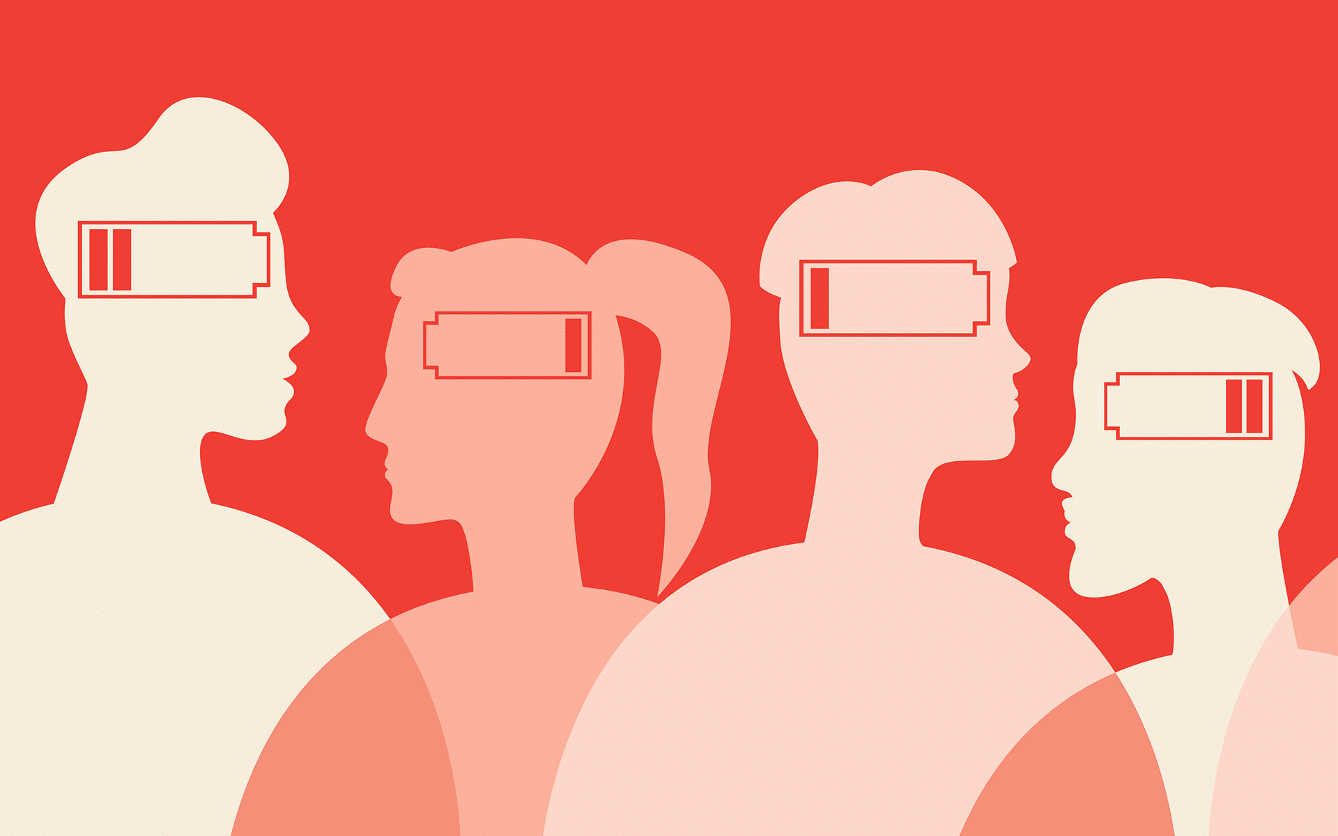 Four people wearing virtual reality headsets.