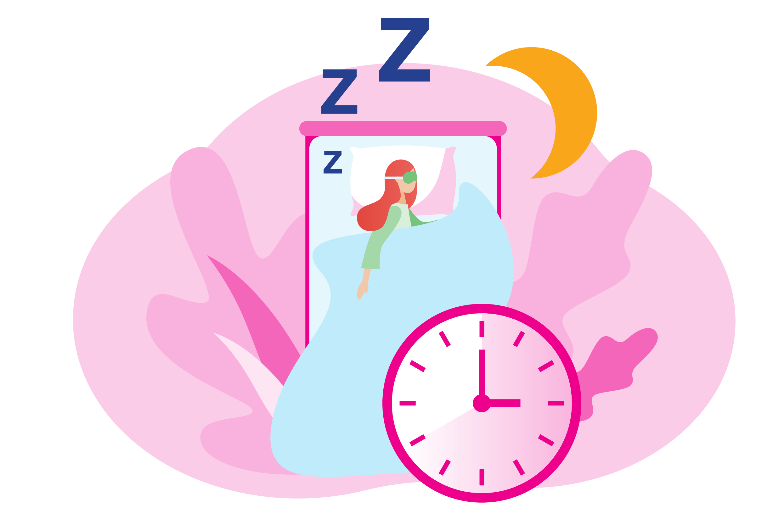 A person sleeping on a phone screen with a clock and 