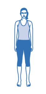 A woman wearing athletic tank top and capri leggings.