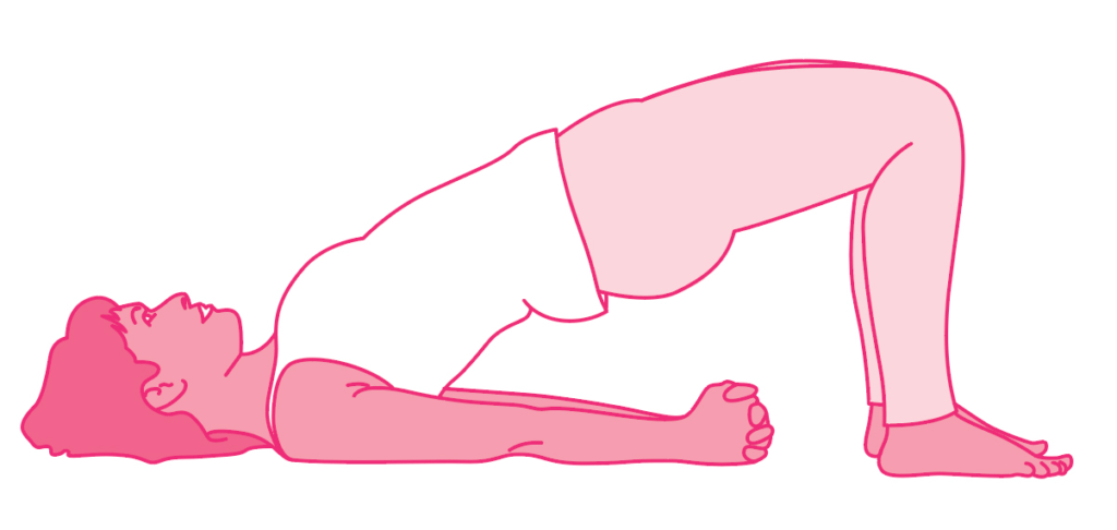 A person lying on their back in a yoga or stretching pose with one leg extended upward.