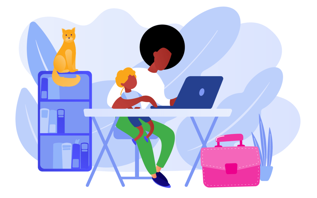 A woman working at a desk with a laptop, surrounded by office supplies and storage boxes.